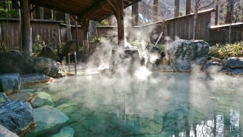1泊2日 群馬県 四万温泉 ジブリで有名なあの宿へ (4-3) 風情ある湯宿の風呂