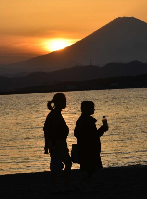 ３月末の夕刻、茅ヶ崎海岸からの富士展望