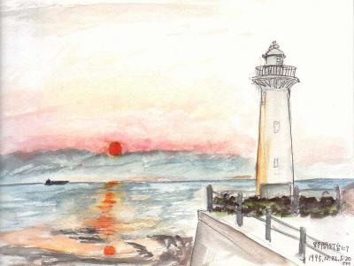 野間灯台の落日