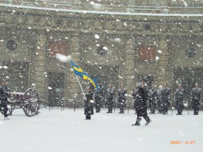 【海外9】2005.2ストックホルム，フィンランド旅行1-ガムラスタン，雪の衛兵交代式