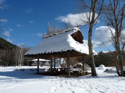 青い空と氷のモニュメント