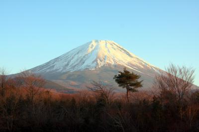 夕日に赤く染まる富士山