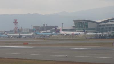 福岡空港のエアラインと福岡～伊丹便の機窓から見た景色（２０１０年２月）