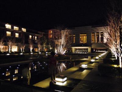 ２９．春休みの京都の世界遺産を巡る旅　エクシブ京都八瀬離宮　天然温泉大浴場ＴＨＥ ＳＰＡ　夜の行の庭