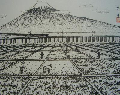 手書きペン画，富士 色紙 検索用語：山下清、裸の大将記念館