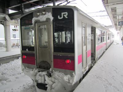 雪が舞い飛ぶ酷寒の湯沢