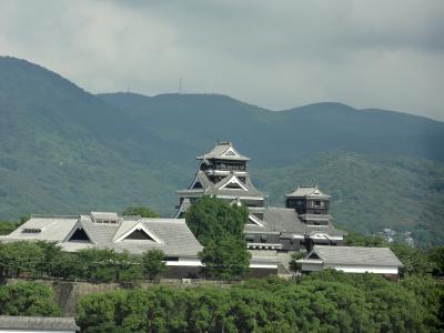 阿蘇山を背景に麗姿を見せる熊本城