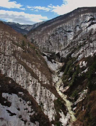 青森/春-8　城ヶ倉大橋、八甲田山系を越えて ☆残雪の渓谷と雪壁のみち