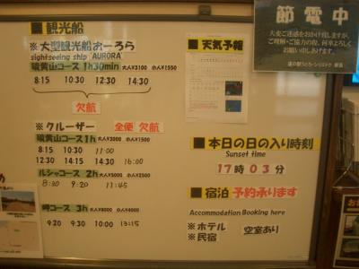 荒天で船が出ず。知床世界遺産センターでお勉強。