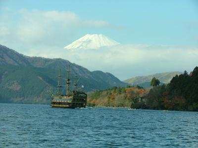 箱根　囲碁旅行　芦ノ湖を点景にして冬の富士