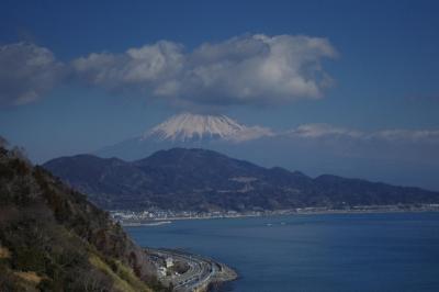 薩&#22517;峠から望む富士山と興津宿寒ざくらまつり