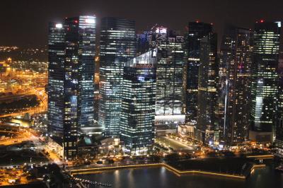 マーライオンと夜景、シンガポール