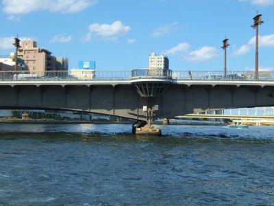 水上バス「かわせみ」で　川めぐり　橋めぐりー２　浅草（二天門）　発着所から　両国橋へ