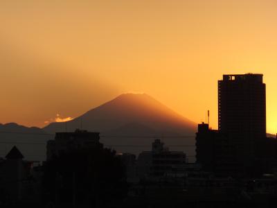 夕焼けに映える富士山