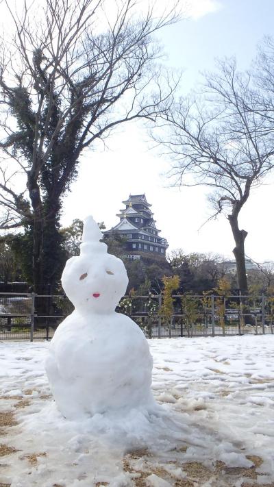 大雪の翌日、岡山後楽園で稀有な残雪風景を楽しむ