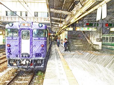 2014　8月　楽しい列車の旅「越乃shu*kura号（長岡15:55発→直江津18:02着）」・青海川駅で日本海を眺める。