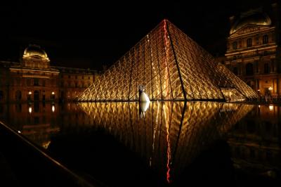 パリ夜景　ルーブルのピラミッド あれこれ
