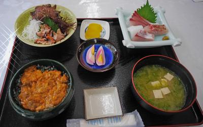 2014.7福岡出張・壱岐日帰り旅行5-勝本大幸の生うに丼定食，イルカパーク，男嶽神社，左京鼻