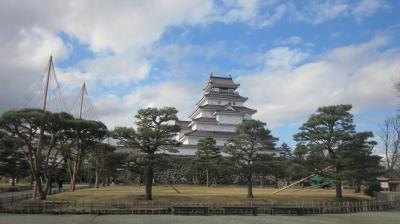 水田で羽を休める白鳥を見てきました。そして鶴ヶ城も冬支度です～雪吊り作業中でした。今年最後に見る鶴ヶ城は清楚な佇まいでした。