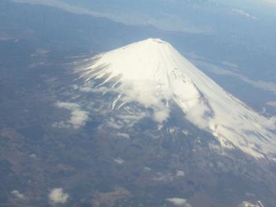 飛行機から撮影した冬晴れの富士山全景