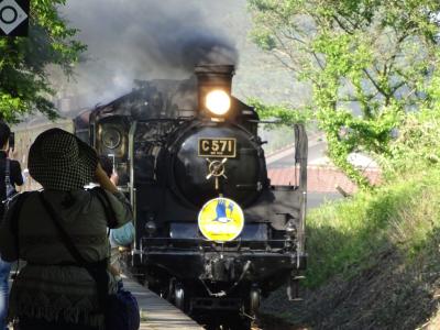 ＳＬやまぐち号を初めて見ました。長門峡駅。道の駅からも見れるのも人気があるようです。