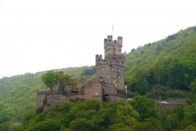 2015.4ライン・アルザス旅行3-ライン川クルーズ1　RudesheimからRheindiebach　ラインシュタイン城，ゾーネック城など