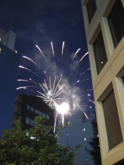 ビルの間から見た花火