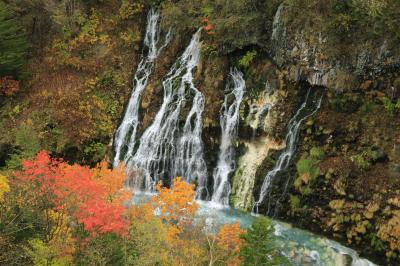 秋の道央　紅葉とグルメ旅　（2）青い池、白ひげの滝、望岳台の紅葉　