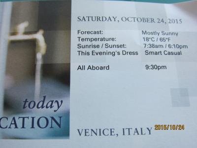 3：VeniceからRomeまでの前泊2日+28日の船旅★Sat Oct 24 Venice, Italy 乗船★