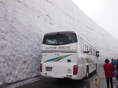 北陸旅行　その２　立山黒部アルペンルート（黒部ダム、雪の大谷、大観峰）、高岡城