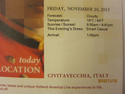 (終)27.VeniceからRomeまでの前泊2日+28日の船旅★Fri Nov 20 Rome (Civitavecchia), Italy★