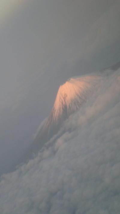 成田空港から名古屋セントレア空港へ行く途中の上空から夕方の富士山を