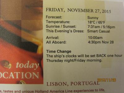 6.RomeからRotterdamまでの30日の船旅★Fri 27-Nov Lisbon, Portugal ★