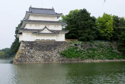 2015秋、お濠の外から眺めた名古屋城(1/3)：堀川、筋違橋、西北隅櫓(清州櫓)、外濠、緋鯉