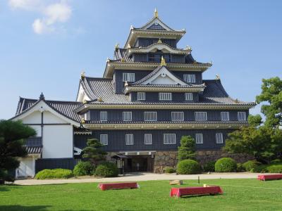 4トラの日本地図塗りつぶし瀬戸内海沿岸の旅：　岡山城と後楽園（岡山県）、瀬戸大橋往復