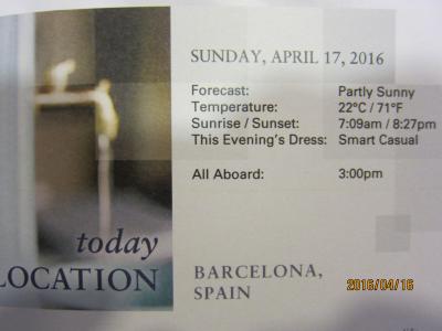B.1.Barcelona発着の7日の船旅★Sun, Apr 17  Barcelona, Spain   
