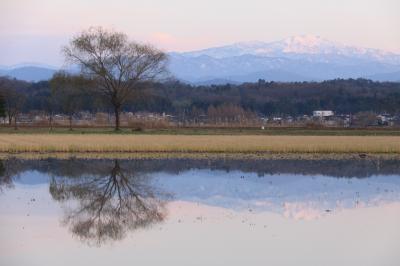 加賀・木場潟から観た白山と夕焼け空