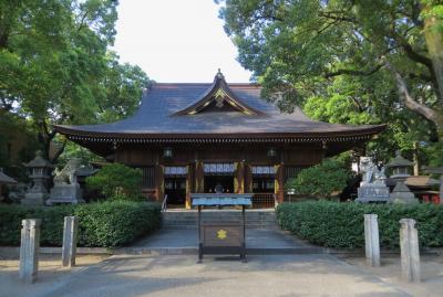 2015秋、名古屋総鎮守の若宮八幡社(1/2)：鳥居、名古屋総鎮守・石標、狛犬、社務所