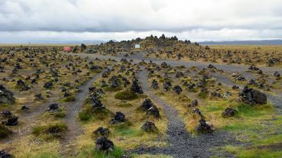 毎日が感動！火と氷の国、アイスランド6日間ドライブの旅　４日目：『滝と崖と氷山』③不思議な風景：沢山のケルンと苔のモコモコ