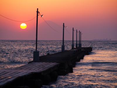 原岡桟橋から見た夕日