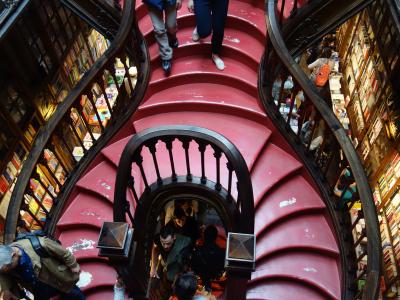 ポルトの本屋さん。美しい内装。でも，ポルトガル語は読めないので，本は買いませんでした。