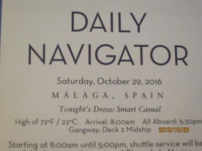 D10.CivitavecchiaからFort Lauderdaleまで16日間の船旅★6. Saturday - Oct 29, 2016 Malaga, Spain