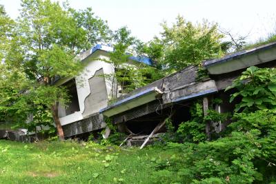 白いリュウジョの飛ぶ1977年火山遺構公園（北海道壮瞥町）