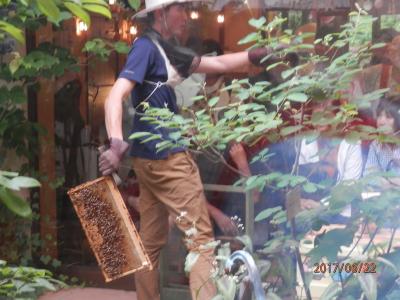22木曜午後長坂養蜂場でハチミツ採取実演