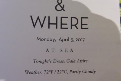 2前泊Fort Lauderdale+24 泊Konigsdam , ★13★Monday, April 3	At Sea	