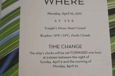 2前泊Fort Lauderdale+24 泊Konigsdam , ★20★Monday, April 10	At Sea					