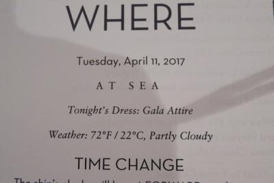 2前泊Fort Lauderdale+24 泊Konigsdam , ★21★Monday, Tuesday, April 11	At Sea					