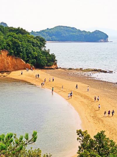 小豆島-1　エンジェルロード　島が繋がる砂浜　☆約束の丘からの展望も