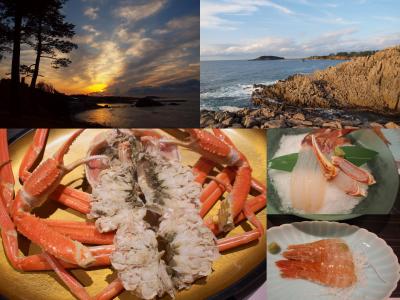 三国温泉　お宿あらや　皇室献上クラスの越前がに　夕暮れの東尋坊　敦賀日本海さかな街でランチ