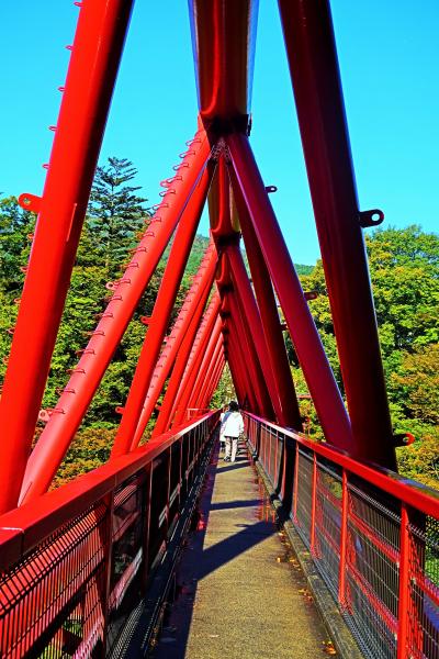 上信越-1   駒形峡＊紅葉　赤い鉄橋を往復して　☆上毛高原駅⇒猿ヶ京温泉街近く